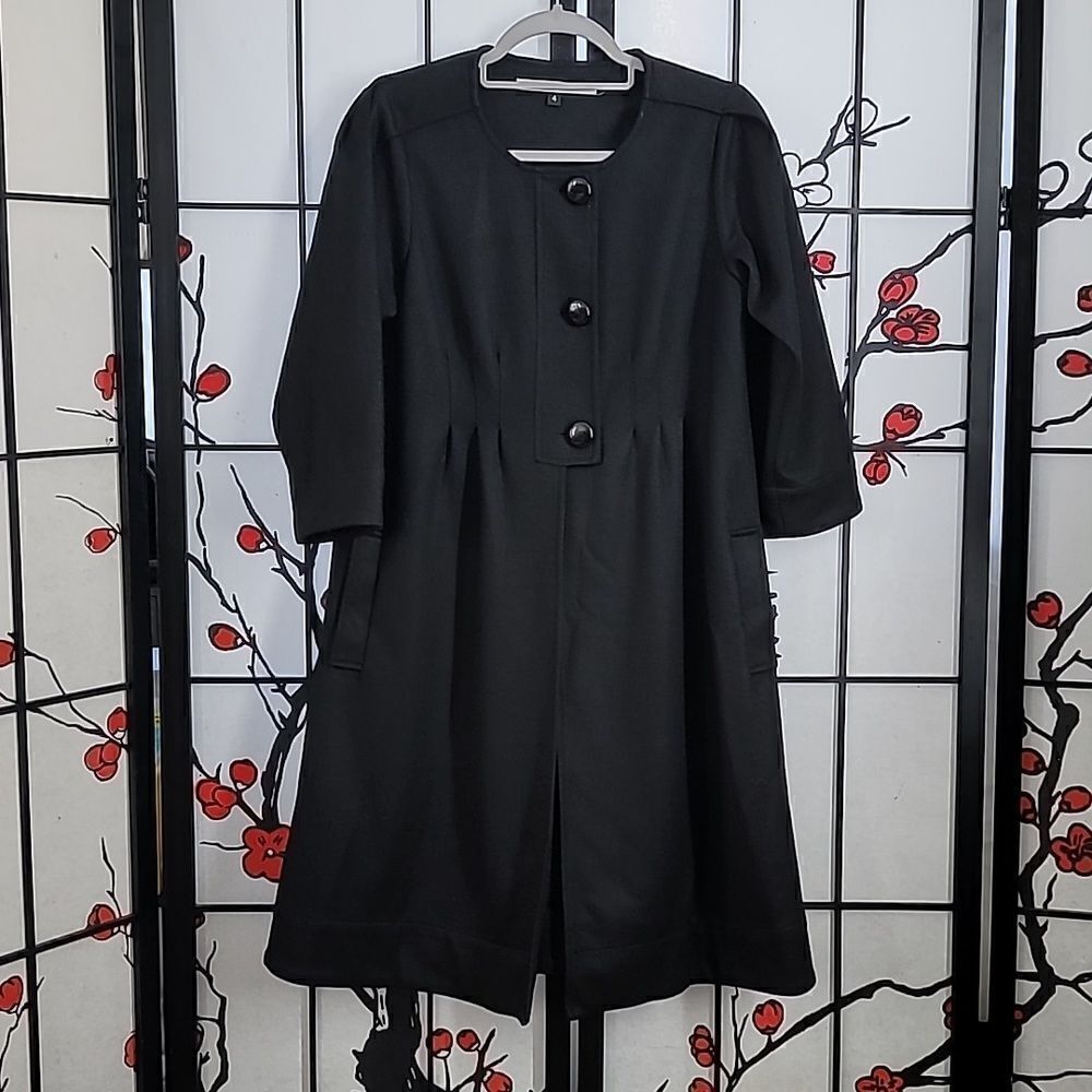 Diane Von Furstenberg Black Wool Dress Coat - Picture 3 of 9